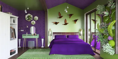 purple green bedroom 