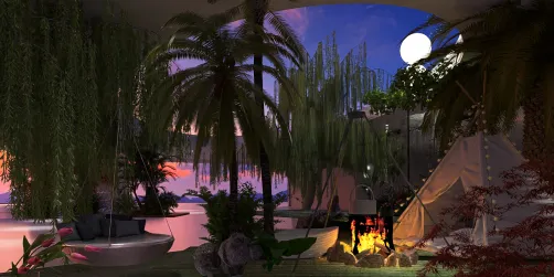 backyard serene camping area near a shore