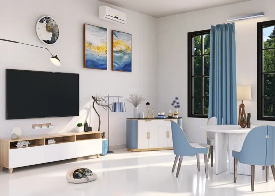 blue and white dining room  Design Rendering