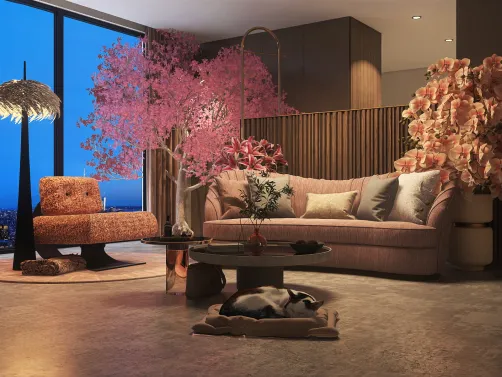 Pink Tree Flower Living Room
