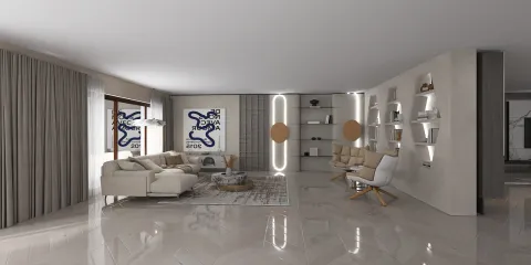 modern living room furniture arrangement showcasing minimalist design with contemporary elegance, emphasizing space optimization using Homestyler's smart furniture layout feature.