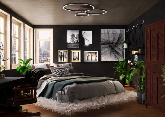 Simple black Bedroom Design Rendering
