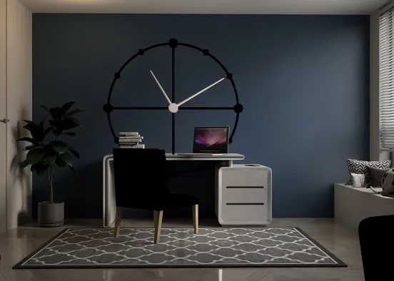Black, White, and Blue Modern Office Design Rendering