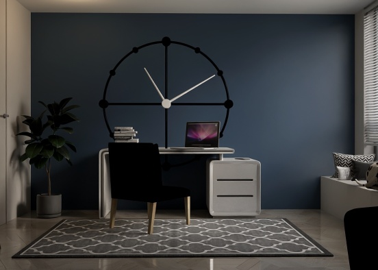 Black, White, and Blue Modern Office Design Rendering