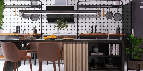 Cocina todo a la vista con mini bar de apoyo 