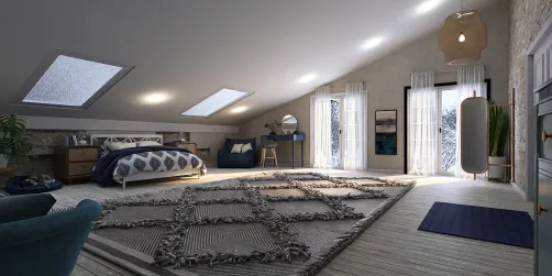loft bedroom blue themed 