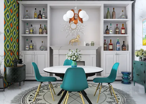 # Mid Century Modern Dining Room  Renderização de Design
