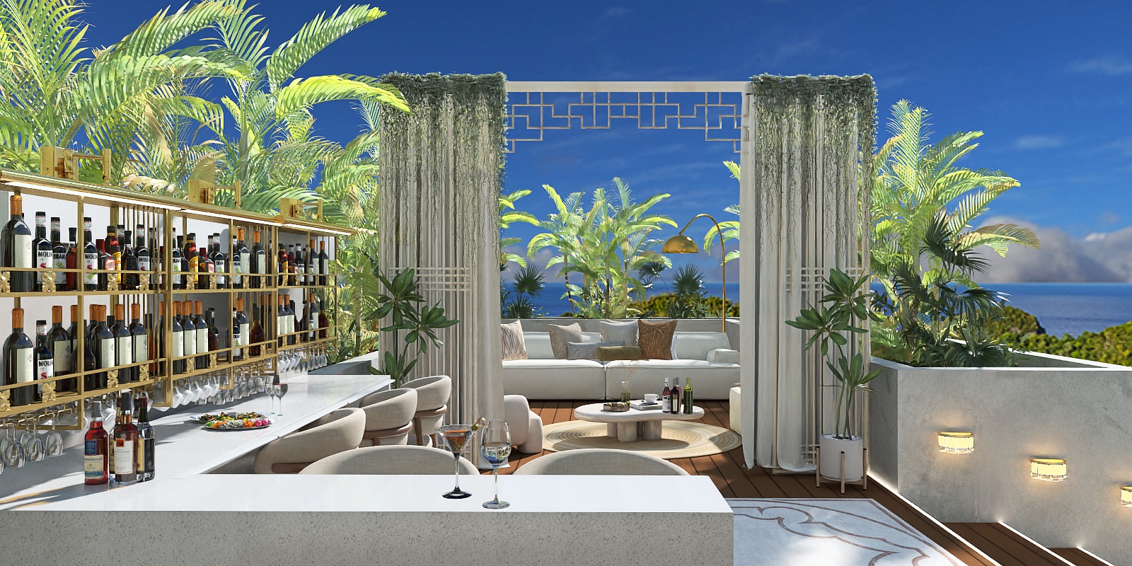Luxury outdoor bar and lounge area 