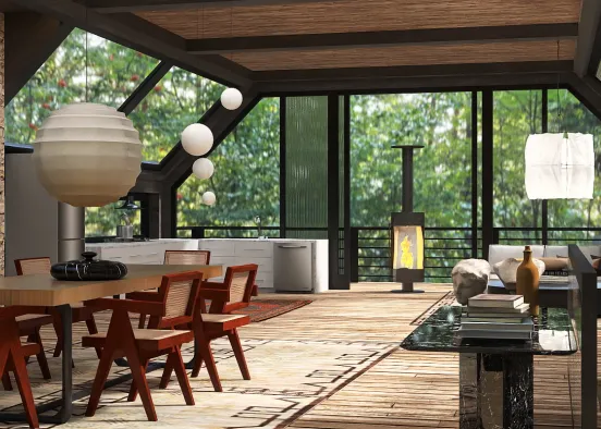 # Open kitchen - modern rustic/mcm/japandi? Maybe?😂 Renderização de Design