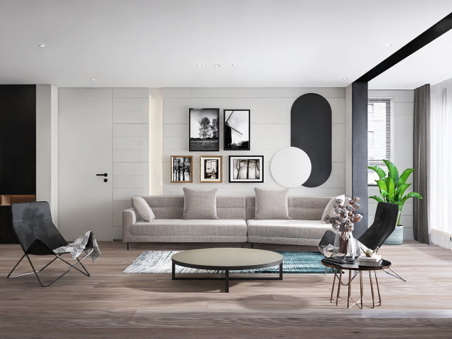 simple white and black nordic living room 