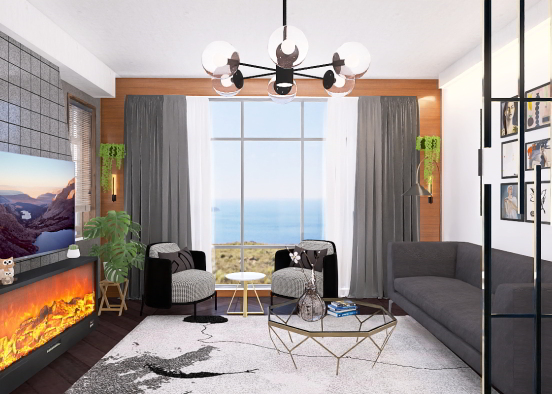 Soft Black Elegant Living Room  Design Rendering