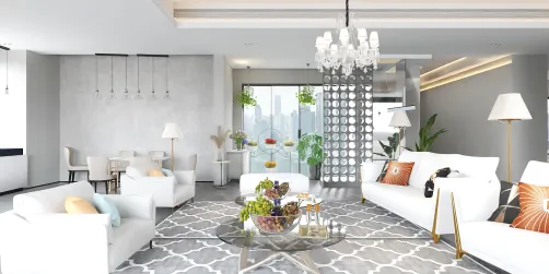 living area , open kitchen and dining 
