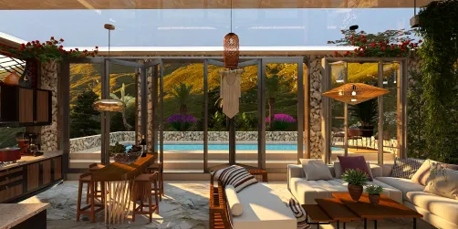 living poolside