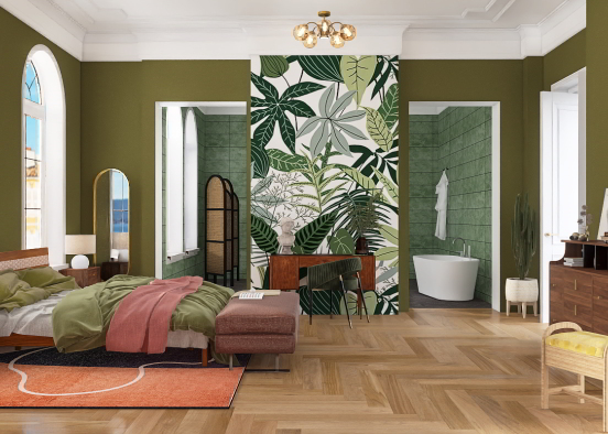 Green and Pink bedroom Design Rendering