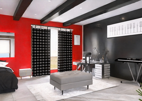 quarto preto e vermelho Design Rendering