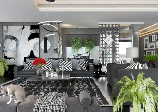 Beautiful city high-rise apartment 🖤🩶🤍 Design Rendering