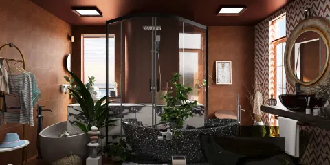 modern bathroom design featuring a glass shower enclosure and elegant decor enhancing relaxation and functionality, utilizing Homestyler's real-time 3D rendering for effective layout visualization.