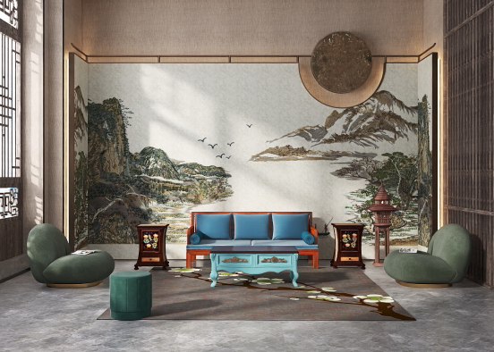 Oriental living room Design Rendering