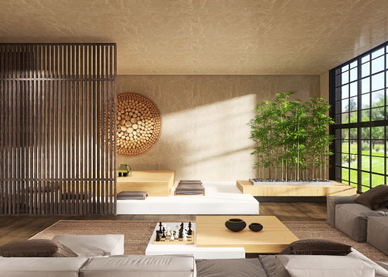 Japandi living room Design Rendering