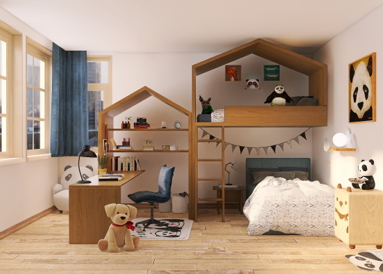 4) Panda's themed kids bedroom Design Rendering