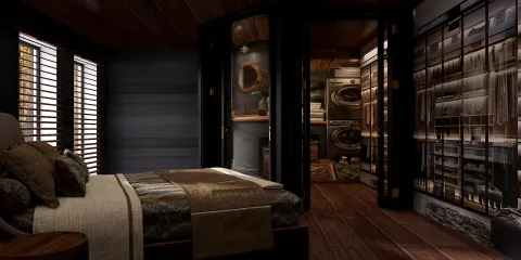 cozy bedroom interior design featuring modern furniture arrangement in a contemporary style, showcasing Homestyler's real-time 3D rendering feature for quick visualization of design ideas.