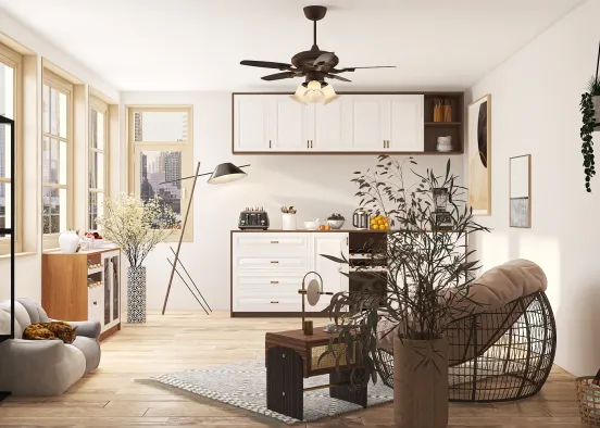Studio Apartment Kitchen/Living Room Design Rendering