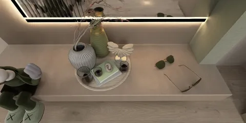 decorative tabletop arrangement with vases and accessories featuring a modern minimalist style, showcasing a chic interior design with Homestyler's real-time 3D rendering capability.