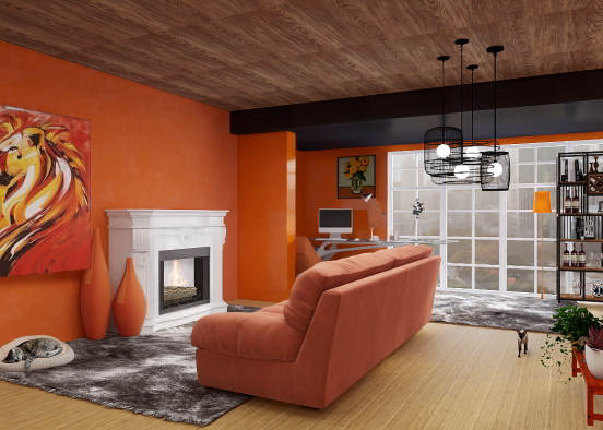 Sala laranja/Orange room Design Rendering