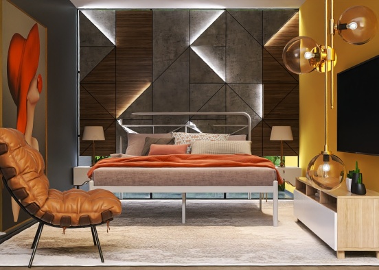 Peach cozy Bedroom idea 💡 Design Rendering