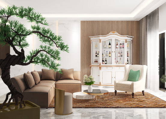 White&Gold living room 💛 Design Rendering