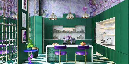 Purple and green kitchen