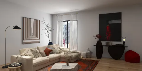 living room furniture arrangement with a modern style featuring a cozy sofa and decorative elements using Homestyler's AR virtual furniture placement feature