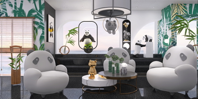 Living room in Panda style.🐼🤍🖤💚