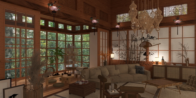 Japanese Red Wood living room 