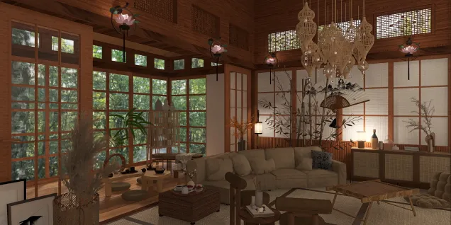 Japanese Red Wood living room 