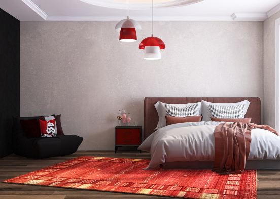 Teens red and black bedroom Design Rendering