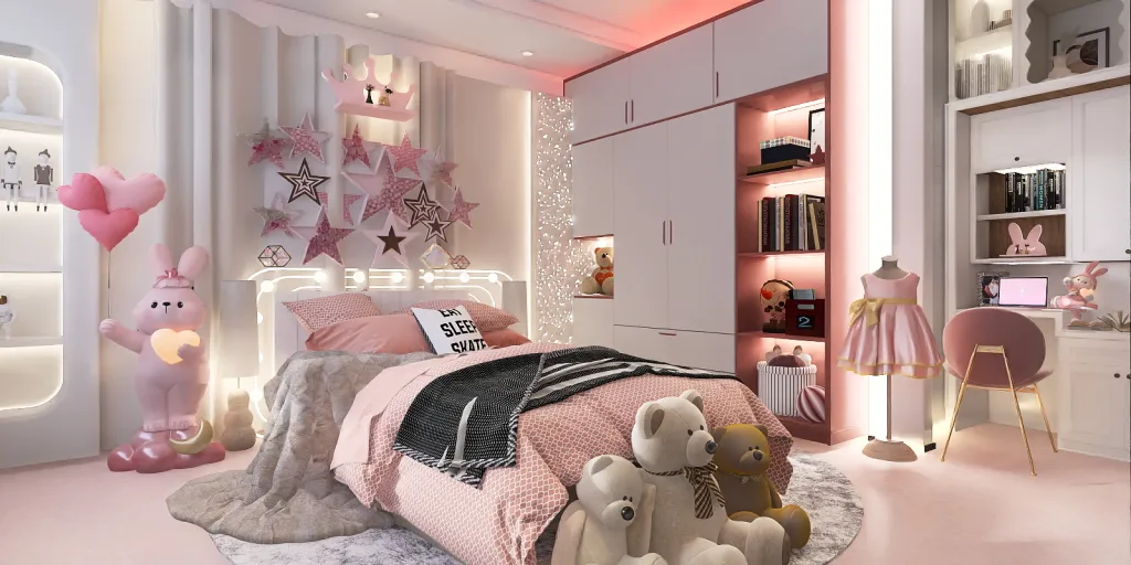 a bedroom with a bed, dresser, and a dresser 