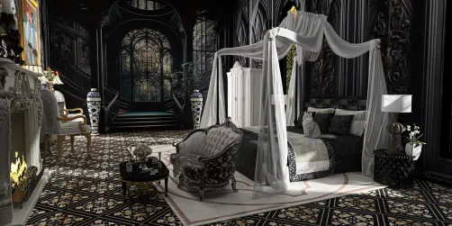 Gothic Bed Chamber in black and white