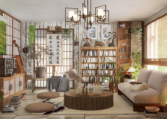 asian style living room Design Rendering