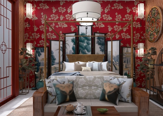 Chinese inspired hotel room Design Rendering