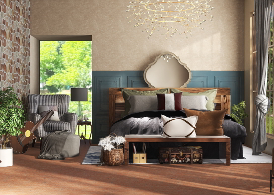 Bluezy Cozy Cabin Bedroom Design Rendering