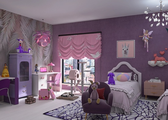 Pink and Purple Twins Room Design Rendering