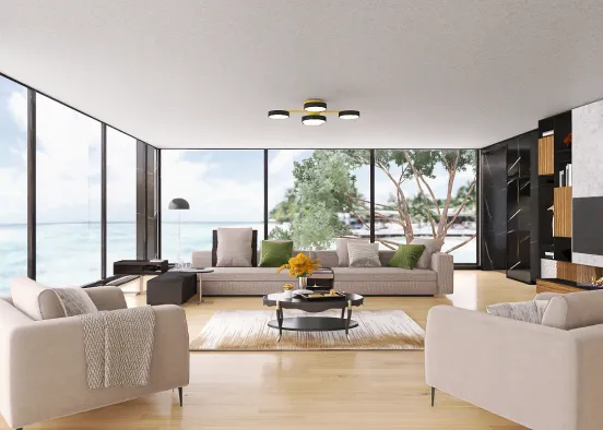 Sunset and sea view living room  Design Rendering