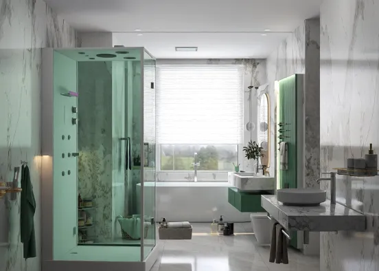 green and white bathroom  Design Rendering