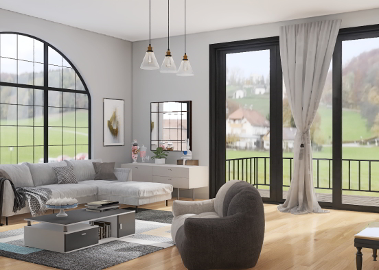 Modern grey-toned living room Design Rendering