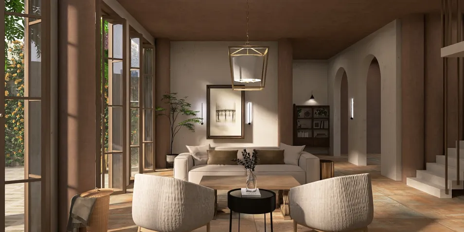 modern living room design showcasing furniture arrangement in a contemporary style, enhancing space value with Homestyler's real-time 3D rendering feature