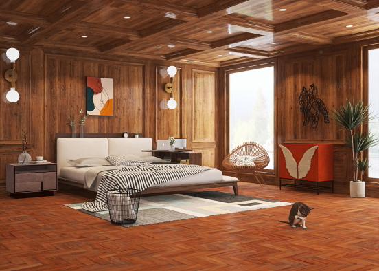 wooden bedroom Design Rendering