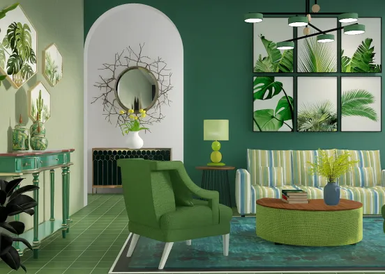 Living Room Green Arch 💚  Design Rendering