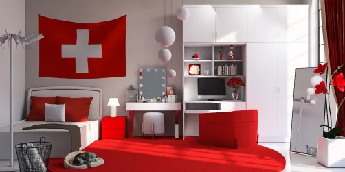 Swiss bedroom🇨🇭🤍❤️