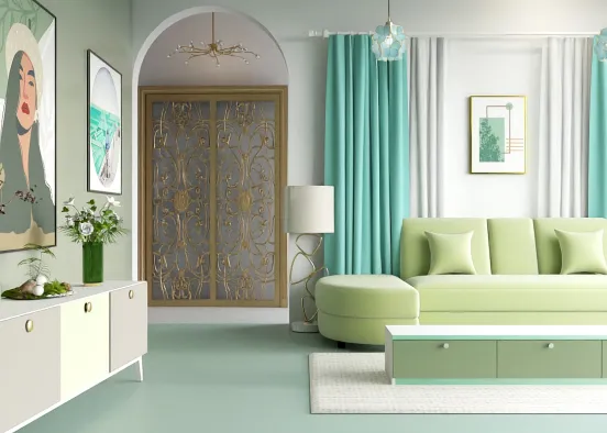 Mint green turquoise white Design Rendering